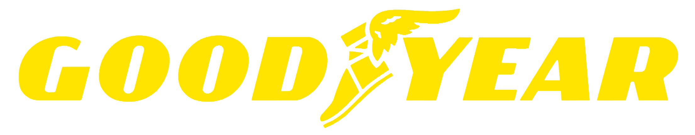 Goodyear — logotipo da marca em amarelo com Wingfoot ao centro.